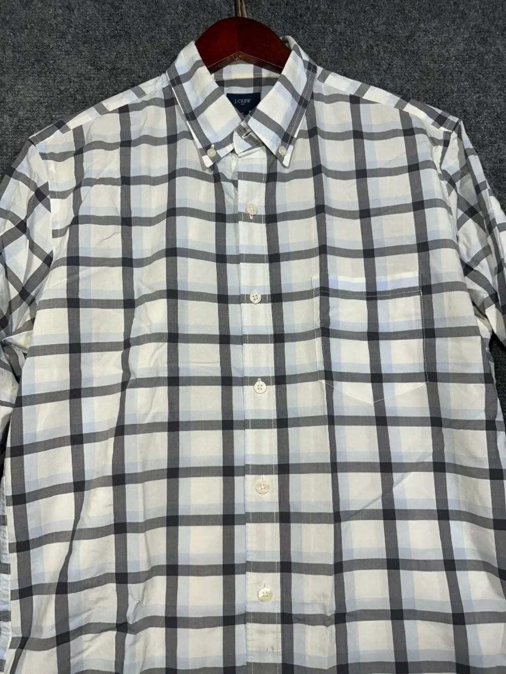 J Crew Shirt Mens Medium Button Down Blue Gray  Cotton Plaid Long Sleeve Pocket
